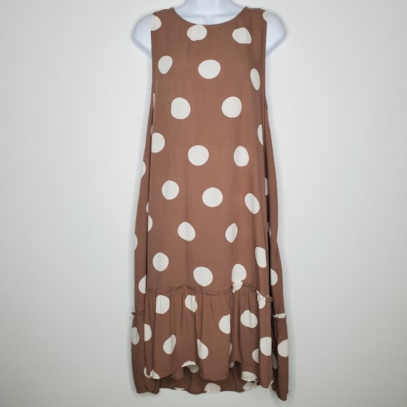 LOFT Dresses & Skirts - Loft Womens Brown Polka Dot Sundress Size M Tie Back Drop Waist Preppy Summer